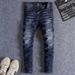 Men's Clothing Men's Retro Slim Fit Skinny Jeans Trendy Distressed Blue Washed High Street Ripped Fashion European American Style_mkmklike.com