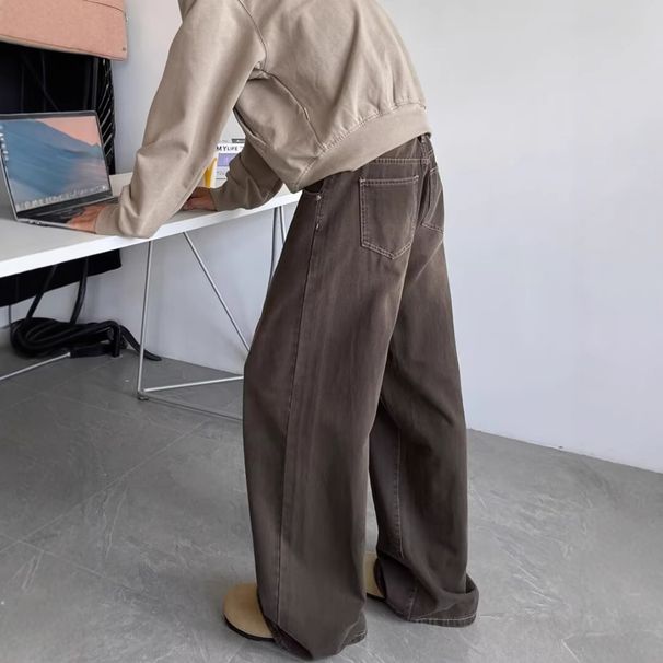 Vintage Washed Straight-Leg Jeans For Men – Relaxed Fit Retro Denim Pants With Clean Aesthetic (S-3xl)_mkmklike.com