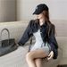Chicco Spring And Autumn New Hong Kong Style Loose Slimming Versatile Long Sleeve Top Short Drawstring Denim Jacket Women's_mkmklike.com