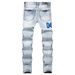 Men's Slim Fit Skinny Jeans Ripped Sequined Appliqué Embroidered High Street Trendy Stretch Denim Fashion_mkmklike.com