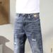 Large Size Men's Clothing Spring And Summer Thin Large Size Jeans Men's Elastic Washed Ripped Jeans Retro Versatile Men's Pants_mkmklike.com