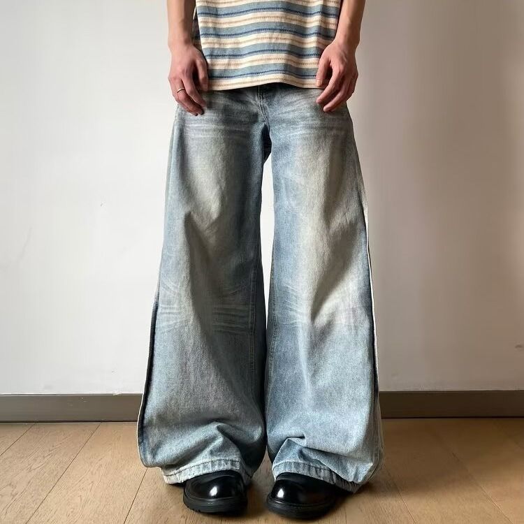 High-Waisted Flared Jeans – Vintage Washed Denim Pants For Women & Men (S-3XL) | 90s Retro Wide-Leg Style_mkmklike.com