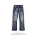 Men's Distressed Ripped Jeans Straight Leg Loose Fit Slimming Slightly Flared Wide Leg Summer Style American High Street Vibe Pants_mkmklike.com