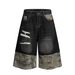 Men's Clothing Washed Advanced Stitching Camouflage Design Men's Loose Straight Leg Seven Point Jeans_mkmklike.com