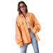 Distressed Denim Jacket Women's Oversized Workwear Coat With Raw Hem & Patchwork Design, Comfortable Casual Streetwear For Fall_mkmklike.com