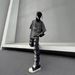 "Grunge Distressed Patchwork Slim Straight Jeans For Men – Raw Hem, Dark Grey Washed Denim & Handmade Rips | Edgy Streetwear Essential"_mkmklike.com