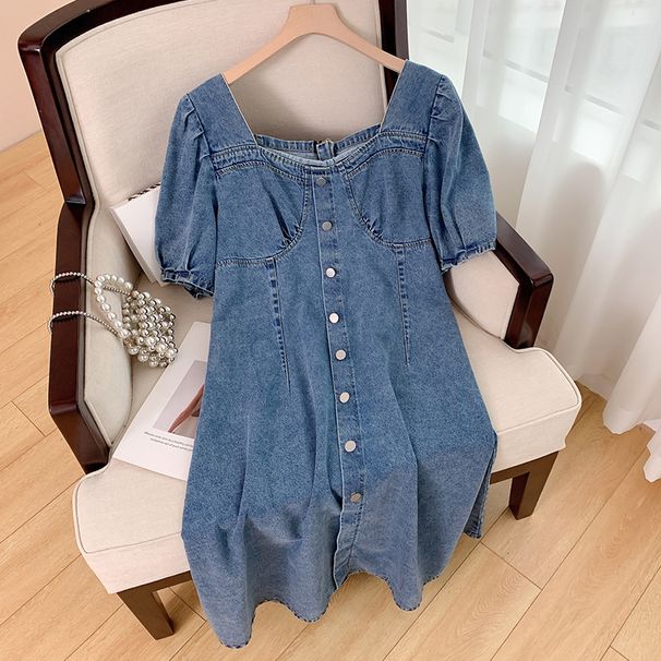 Women's Clothing 120/300 Catties Plus Size Women's Square Neck Back Zipper Denim Dress Overseas Fat People Fat Woman Clothes_mkmklike.com