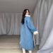 Oversized Denim Trench Coat With Patchwork Design – Long Sleeve, Relaxed Fit, Mid-Length Casual Jacket For Women (Blue, S-3xl)_mkmklike.com