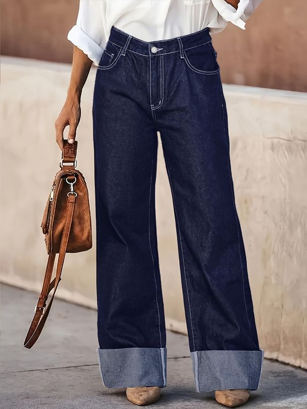 Women's Clothing Vintage Washed Non Stretch Wide Leg Jeans, Distressed Street Style, Loose Straight Leg Denim Jeans For Women, Suitable For Commuting._mkmklike.com