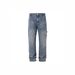 Vintage Distressed Patchwork Denim Jeans With Colorful Stone Studs - High Street Straight Leg Casual Pants For Men & Women_mkmklike.com