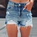Women's Clothing Ripped Hot Girl Denim Shorts Women's High Waist A Line Raw Edge Hot Pants Trendy_mkmklike.com