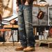 Classic Vintage Heavyweight Straight Leg Jeans Relaxed Fit Washed Denim Five-Pocket Design, Mid Rise, Non-Stretch, Comfortable Casual Pants_mkmklike.com