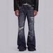 Men's Gothic Distressed Wide-Leg Flare Jeans Vintage Washed Ripped Details High Street Grunge Style Casual Pants_mkmklike.com