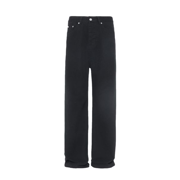 Men's Clothing Washed Distressed Gray Green Floor Length Jeans Retro Straight Leg Trendy Button Couple Trousers_mkmklike.com