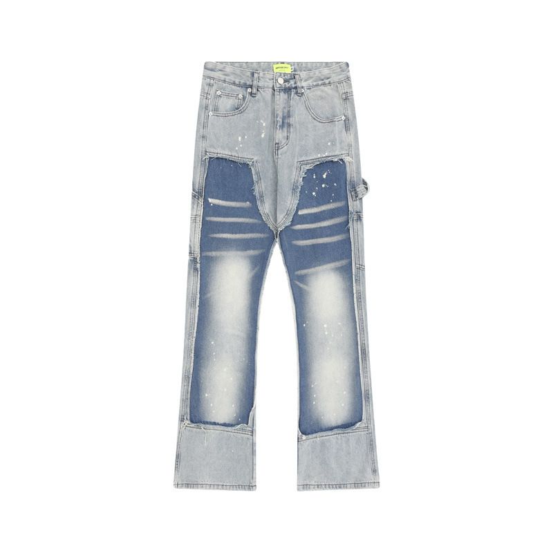 Men's Clothing High Street Washed Distressed Ink-splashed Jeans Men's Trendy Hip-hop Retro Loose Color Matching Casual Trousers_mkmklike.com