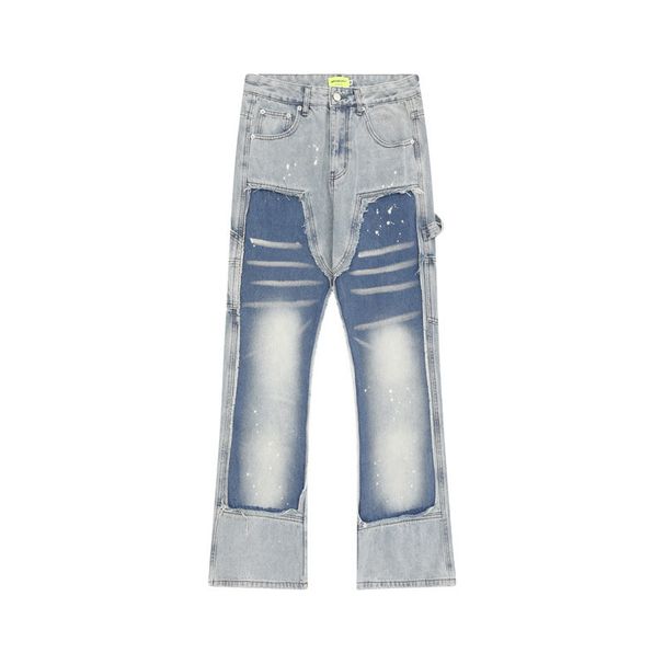 Men's Clothing High Street Washed Distressed Ink-splashed Jeans Men's Trendy Hip-hop Retro Loose Color Matching Casual Trousers_mkmklike.com