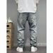 Men's Vintage Washed Distressed Graffiti Print Slim Tapered Jeans - High Street Urban Style Urban Graffiti Art_mkmklike.com