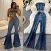 Women's Clothing Denim Suit Summer Sleeveless Tube Top Vest High Waist Denim Flared Trousers_mkmklike.com