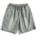 Men's Summer Trendy Denim Shorts American Style With Triangle Slits Color Blocking Embroidery Loose Casual Five-Point Pants_mkmklike.com
