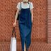 ELLE ELLE Strappy For Women 2025 Summer New Loose Age-Reducing Slit Denim Long Dress Thin Style Student Girl Trendy_mkmklike.com
