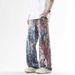 Men's Clothing Startlight Men's American Street Hip Hop Washed Jeans Heavy Hand Painted Graffiti Loose Ripped Trousers_mkmklike.com