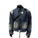 Men's Clothing Men's Distressed Denim Jacket Punk Style Short Biker Jacket With Asymmetric Zip & Washed Effect, Oversized Fit For Streetwear_mkmklike.com