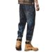 Slim Fit Stretch Denim Jeans For Men - Classic Blue Straight Leg Casual Trousers With Multiple Pockets, Comfortable Cotton Fabric For Daily Wear_mkmklike.com