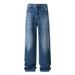 Blue Straight Leg Jeans For Men Retro Washed Loose Casual Trousers_mkmklike.com