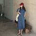 ELLE ELLE 2021 New Korean Style Loose Short Sleeve Denim For Women, Age-Reducing Slimming Retro Elegant Casual Shirt Dress_mkmklike.com