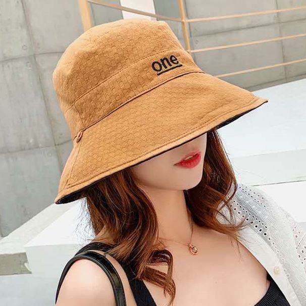 Hot Sale Letter Embroidery Fisherman Hat For Women Double-sided Outdoor Fishing Casual Panama Bucket Sunscreen Sun Cap_mkmklike.com