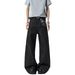 Men's Trendy Black Snakeskin Denim Jeans Mid Waist Straight Loose Fit Slightly Flared Trousers For Autumn/Winter High Street Style_mkmklike.com