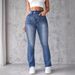 Women's Clothing Vintage Blue Distressed High-Waisted Patchwork Flare Jeans For Women – Trendy Summer Staple_mkmklike.com
