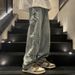 Men's Trendy Star Embroidered Jeans Loose Straight Leg Wide Leg High Street American Retro Style Trousers_mkmklike.com