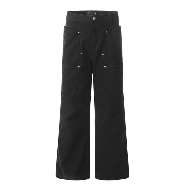 American Style Denim Cargo For Men Heavy Craft Stitching Design Sense Niche Loose Wide Leg Straight Long Pants Trendy_mkmklike.com