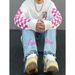 Men's Pink Embroidered Washed Jeans - Loose Straight Fit, Trendy Casual Wear For Everyday Comfort_mkmklike.com