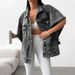 K Plus-size Women's Fashion Denim Drop-shoulder Sleeve Jacket;_mkmklike.com