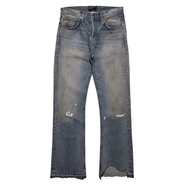 Vintage-style Yellow Mud Logging Knife-cut Casual Jeans For Men And Women_mkmklike.com