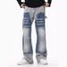 Unisex Vintage Distressed Jeans With Splash Paint Design - High Street Loose Straight Leg Pants For Men & Women_mkmklike.com
