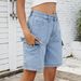 Women's Washed Denim Cargo Shorts Streetwear Mid-Length Summer Shorts Trendy Comfortable Multi-Pocket Design_mkmklike.com