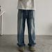 Retro Washed Cleanfit Straight Jeans Mid Waist Casual Trousers Loose Wide Leg Pants For Men And Women Cotton Zipper Fly_mkmklike.com