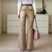 Women's High-Waisted Slimming Khaki Flare Jeans Distressed Washed Long Pants American Retro Style_mkmklike.com