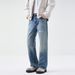 Clanfit Ripped Jeans Patched Detail High Street Retro Style Straight Leg Loose Fit Heavyweight Men's Trousers_mkmklike.com