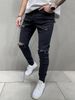 SBS High Quality Men's Black Slim Fit Jeans Trendy Ripped With Knee Holes Long Export Style Casual Pants_mkmklike.com