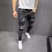 European And American Men's Ripped Printed Jeans Sticker Elastic Small Foot Jeans New_mkmklike.com