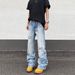 Men's High Street Light Blue Washed Ripped Jeans, Relaxed Straight Leg Baggy Denim Pants With Cleanfit Style_mkmklike.com