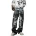 Men's Clothing High Street Retro Snake Pattern Digital Print Jeans Loose Flared Pants_mkmklike.com