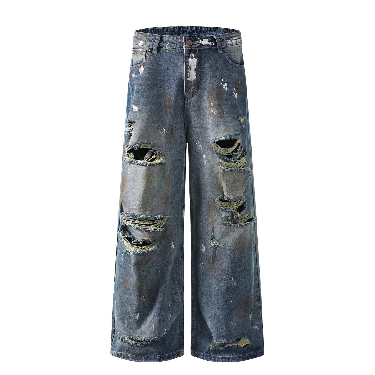 Men's Clothing Jeans For Men And Women Washed And Distressed Loose Wasteland Style Straight Pants_mkmklike.com