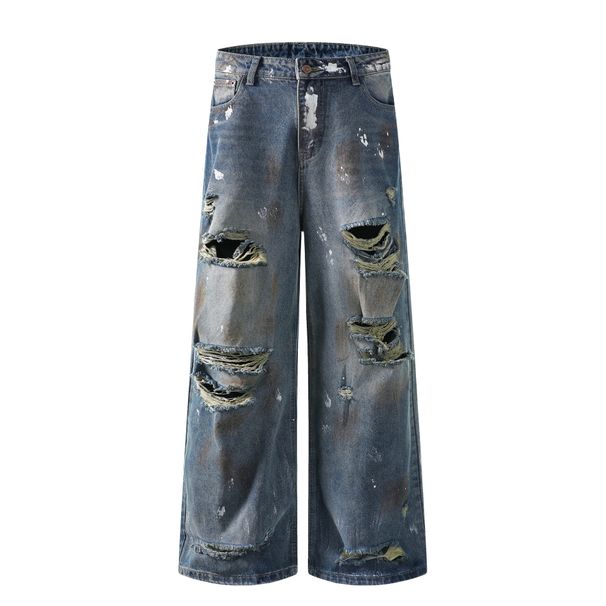 Men's Clothing Jeans For Men And Women Washed And Distressed Loose Wasteland Style Straight Pants_mkmklike.com
