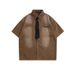 Men's Clothing Washed Retro Denim Short Sleeved Shirt Trendy College Style Loose Shirt_mkmklike.com