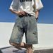 Men's Clothing Ripped Denim Shorts Men's Summer Thin 2024 New American Retro Pants Loose Trendy Large Size Shorts_mkmklike.com